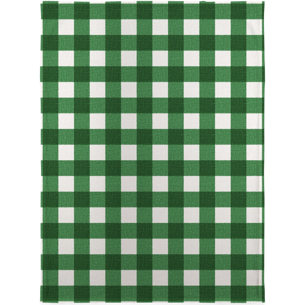 Gingham Linen - Green Blanket, Fleece, 30x40, Green