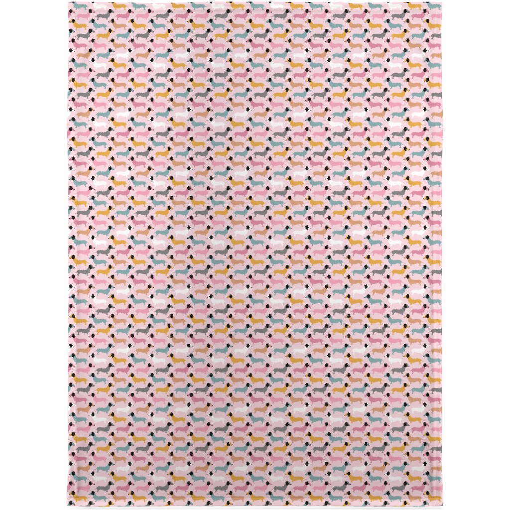 Retro Dachshund Dogs Blanket, Fleece, 30x40, Pink, Bloom