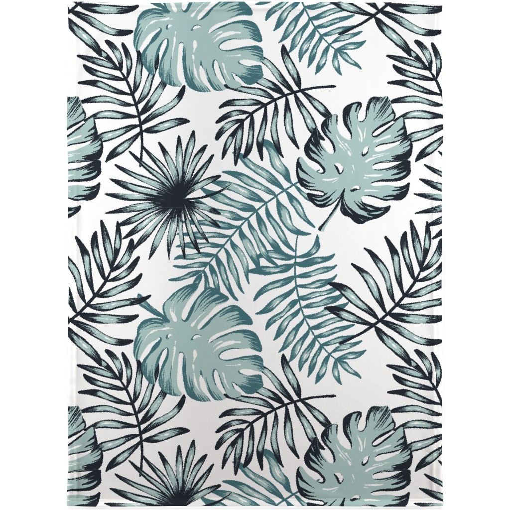 Tropical Leaves - Green Blanket, Fleece, 30x40, Green