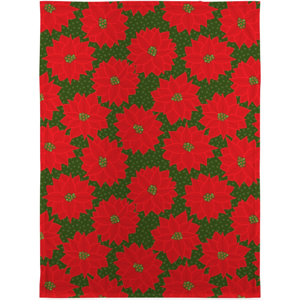 Christmas Poinsettia on Green Blanket, Fleece, 30x40, Red