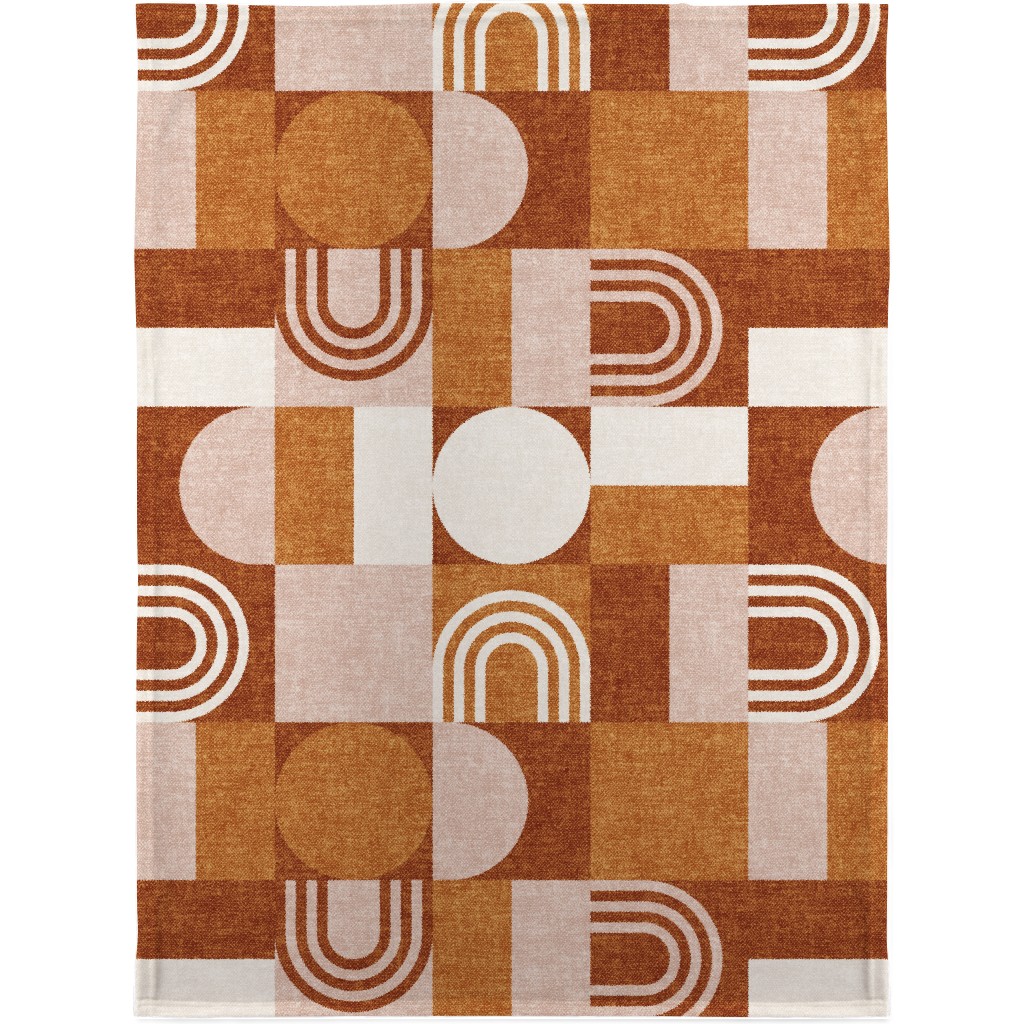 Aria Geometric Patchwork - Orange Blanket, Fleece, 30x40, Orange, Orange