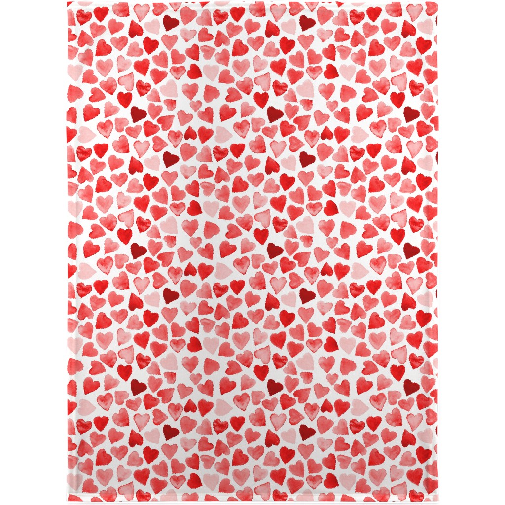 Red Hearts Watercolor - Red Blanket, Fleece, 30x40, Red