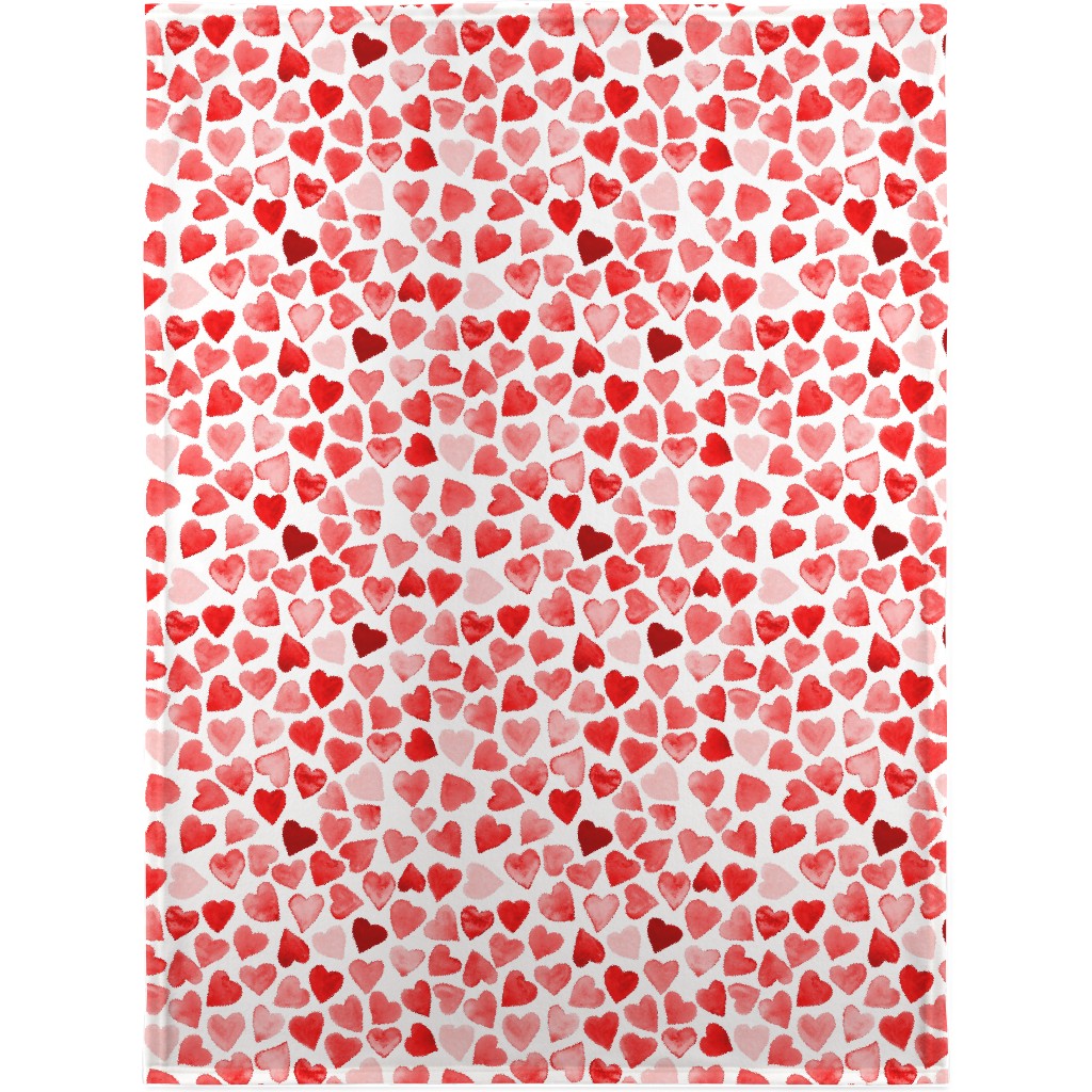 Red Hearts Watercolor - Red Blanket, Fleece, 30x40, Red, Red