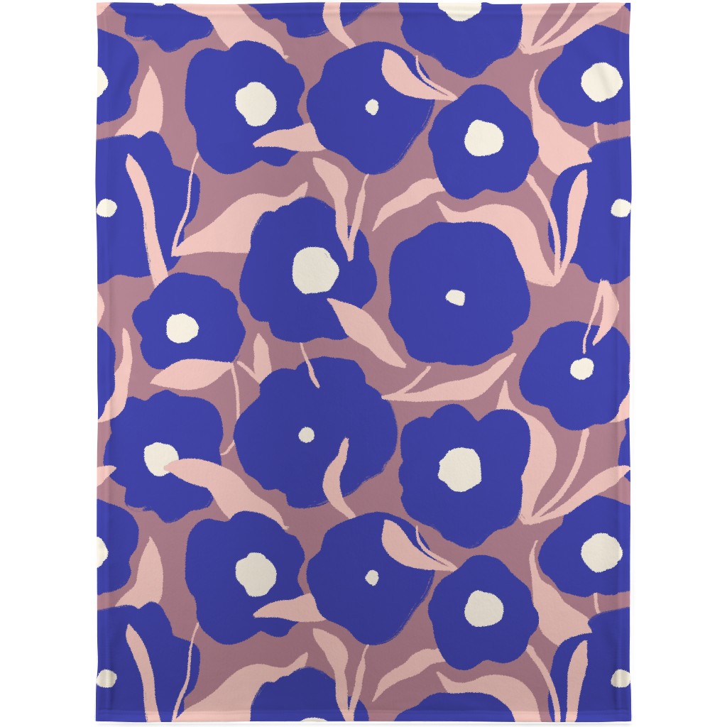 Allover Flowers - Blue Blanket, Fleece, 30x40, Purple