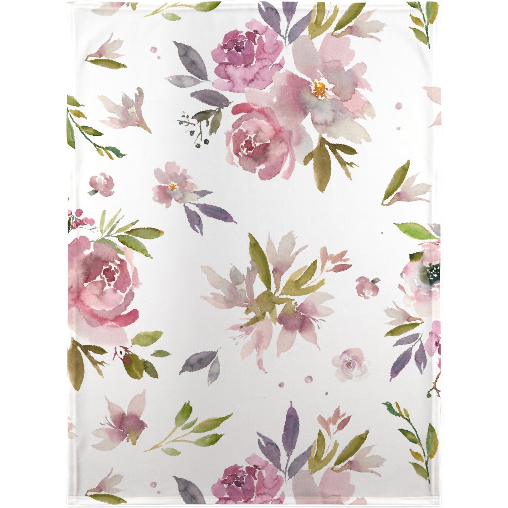 Watercolor Mauve Floral - Pink and Purple Blanket, Fleece, 30x40, Pink