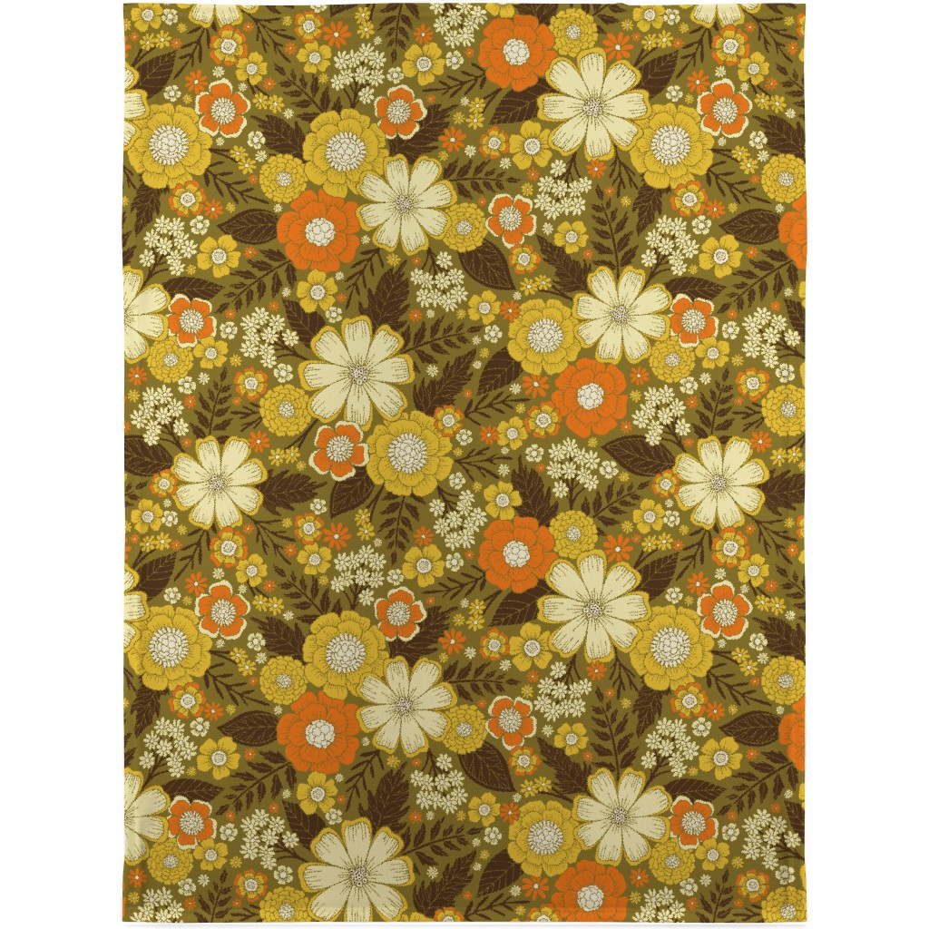 1970s Retro/Vintage Floral - Yellow and Brown Blanket, Fleece, 30x40, Yellow, Classic Yellow