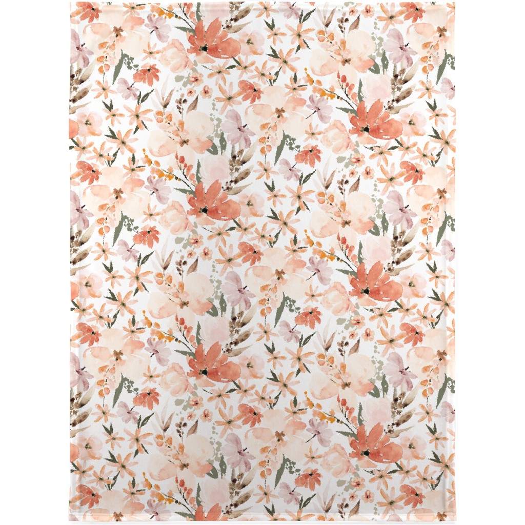 Earth Tone Floral Summer in Peach & Apricot Blanket, Fleece, 30x40, Pink