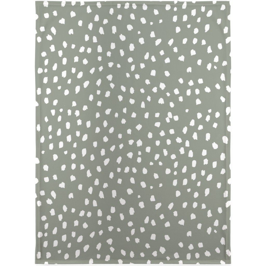 Painterly White Marks Blanket, Fleece, 30x40, Green, Light Gray