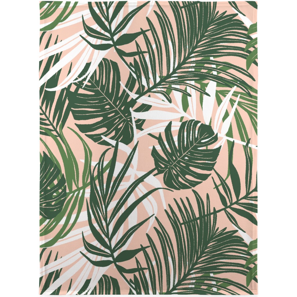 Hideaway Tropical Palm Leaves - Blush Pink Blanket, Fleece, 30x40, Green