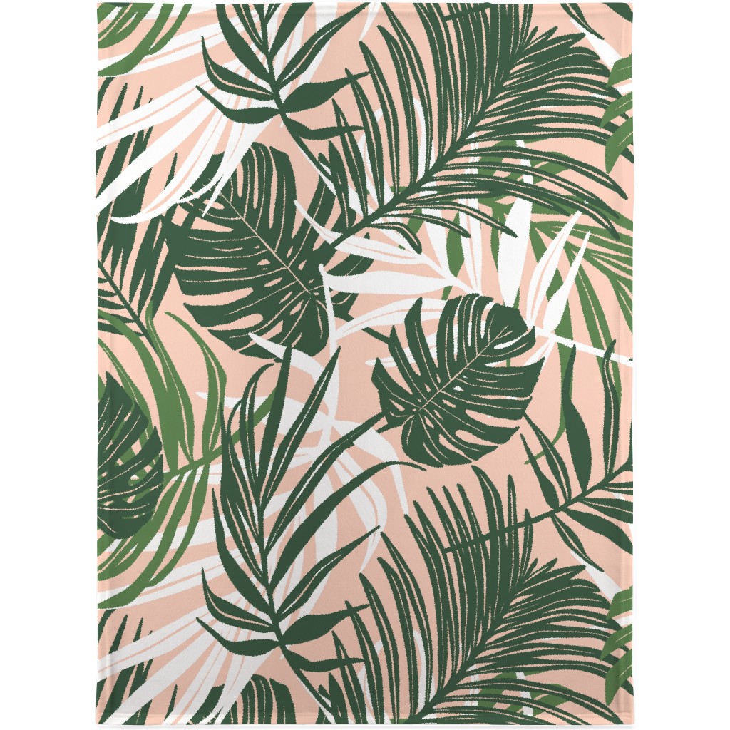 Hideaway Tropical Palm Leaves - Blush Pink Blanket, Fleece, 30x40, Green, Classic Green