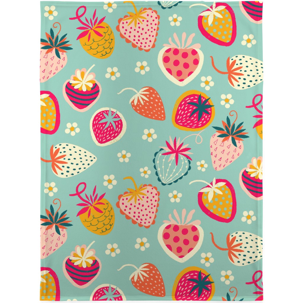 Sweet Strawberries - Multi Blanket, Plush Fleece, 30x40, Multicolor