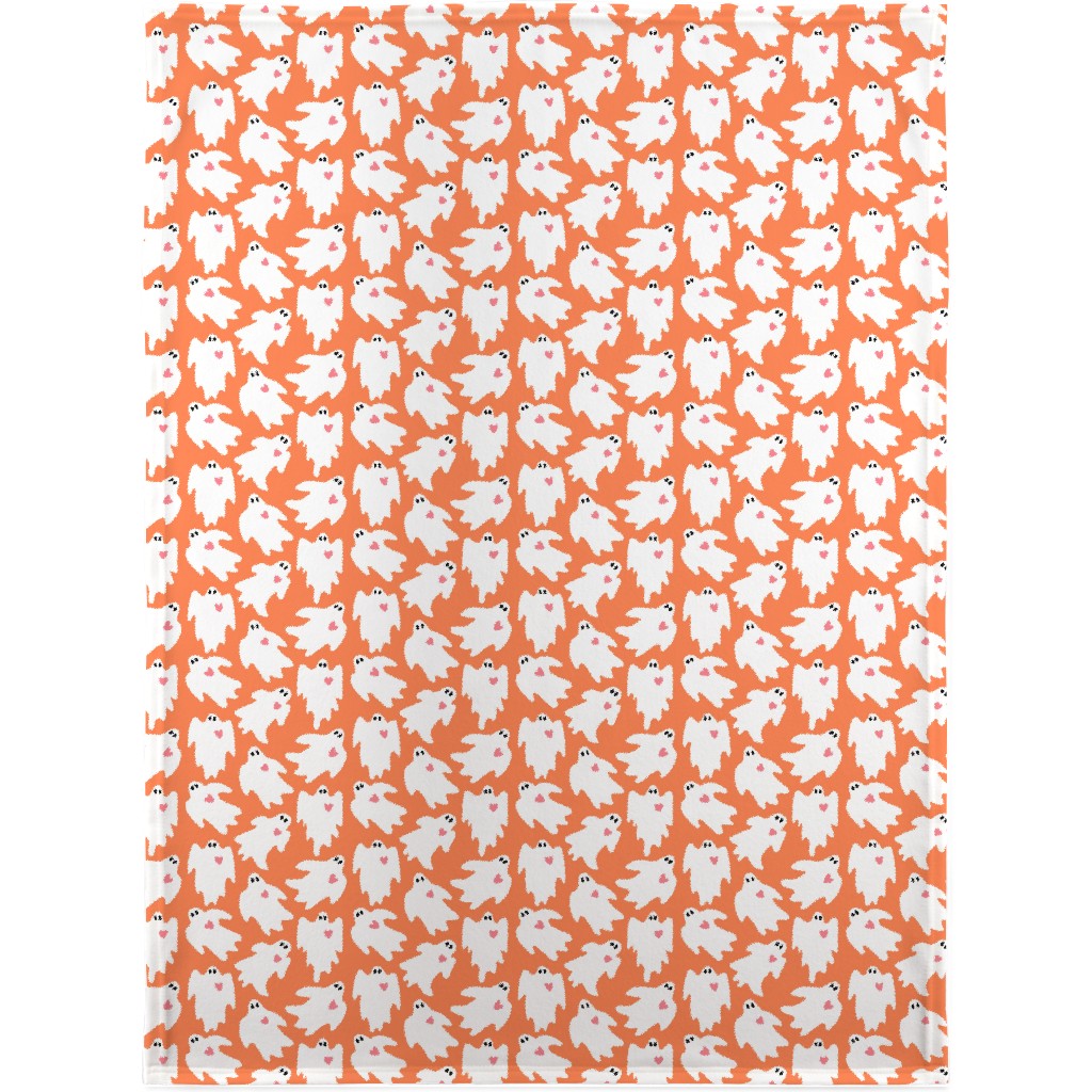 Halloween Ghosts With Hearts - Orange Blanket, Plush Fleece, 30x40, Orange, Orange