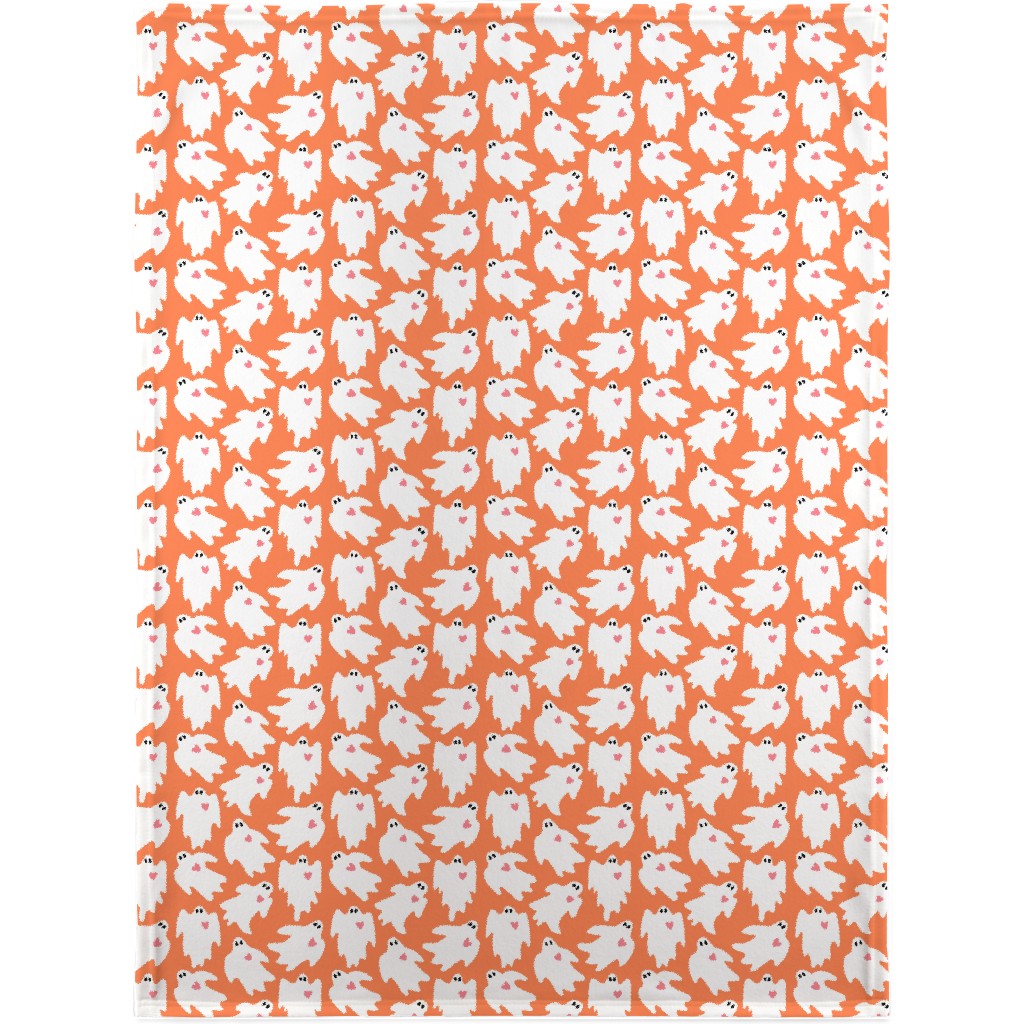 Halloween Ghosts With Hearts - Orange Blanket, Plush Fleece, 30x40, Orange