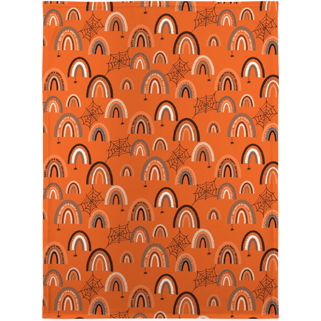 Halloween Rainbows Blanket, Plush Fleece, 30x40, Orange, Persimmon