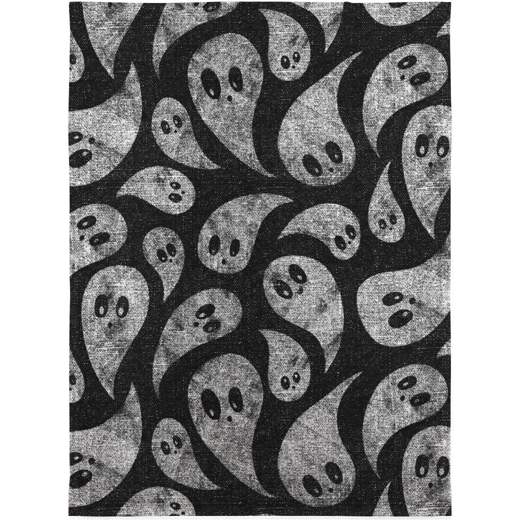 Spooky Ghosts - Black Blanket, Plush Fleece, 30x40, Black, Black
