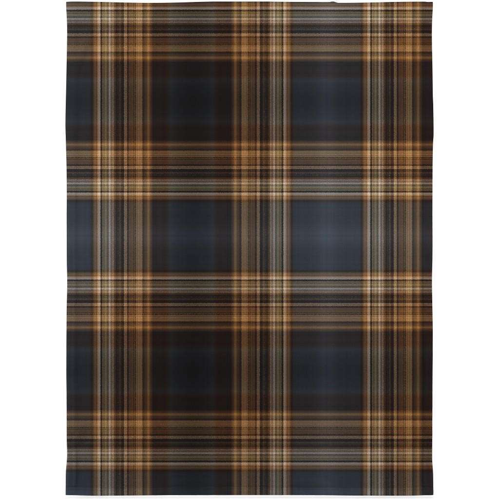 Fine Line Plaid - Dark Blue and Brown Blanket, Plush Fleece, 30x40, Brown