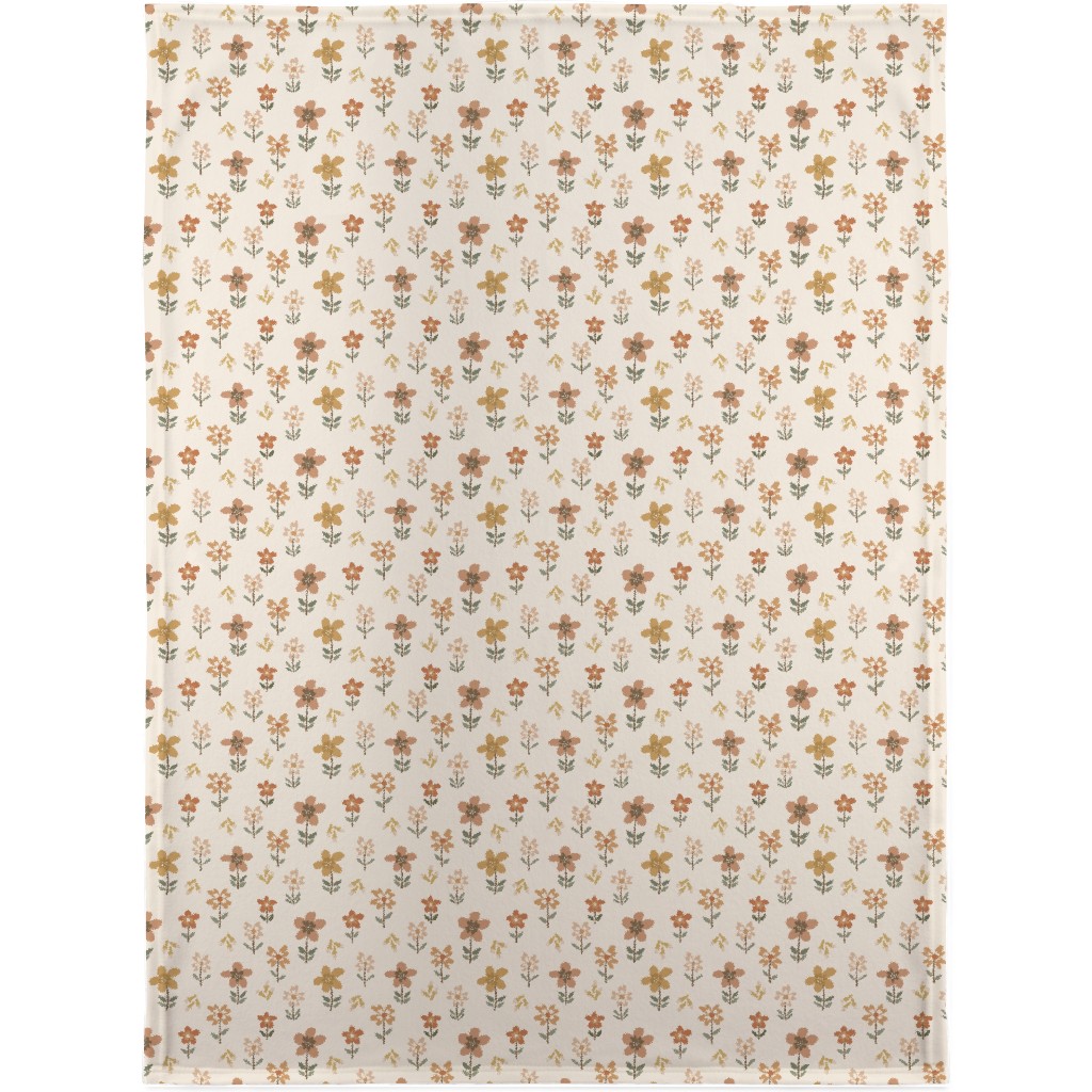 Retro Park Wildflowers Blanket, Plush Fleece, 30x40, Beige, Pearl