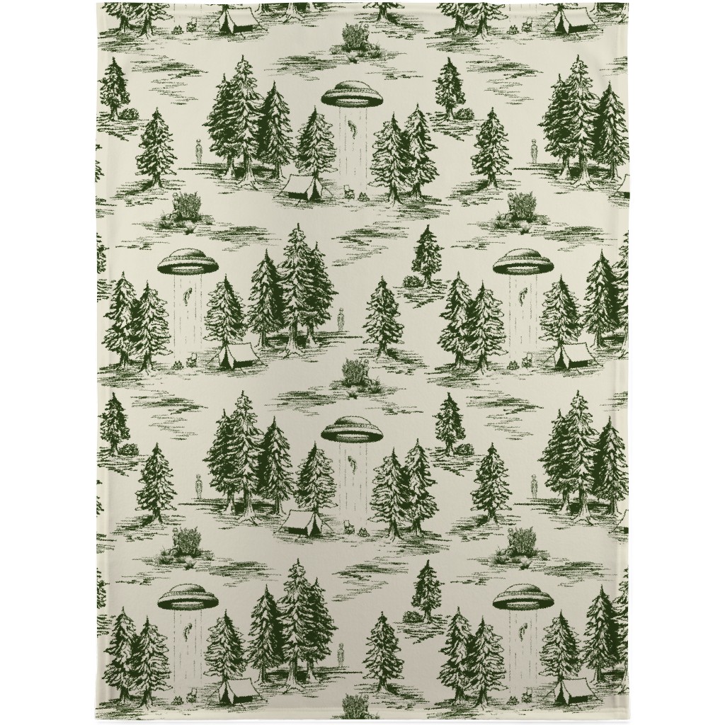 Alien Abduction - Forest Green and Cream Blanket, Plush Fleece, 30x40, Green, Classic Green