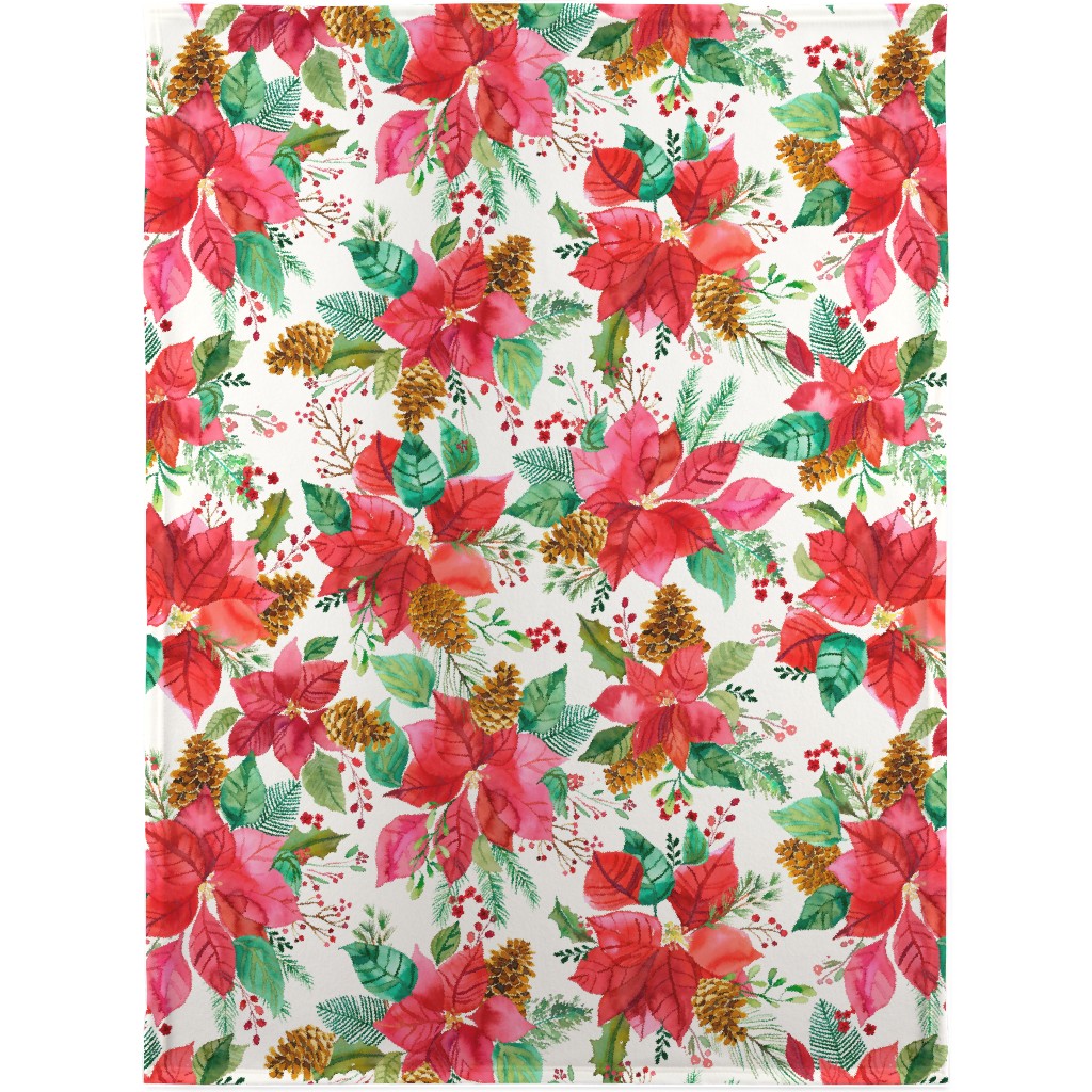 Poinsettias Christmas Flower Bouquets - Red Blanket, Plush Fleece, 30x40, Red, Red