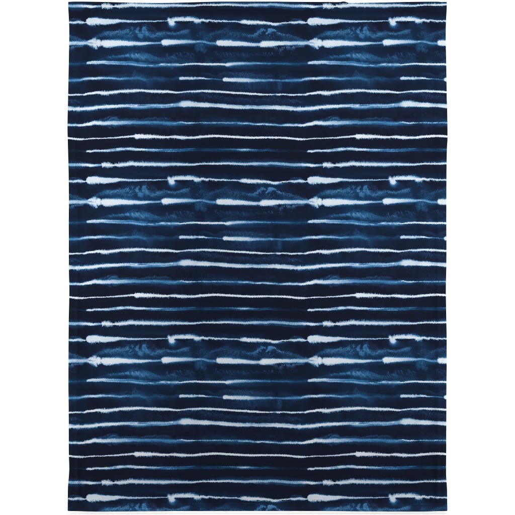 Ikat Watercolor Stripes - Navy Blanket, Plush Fleece, 30x40, Blue
