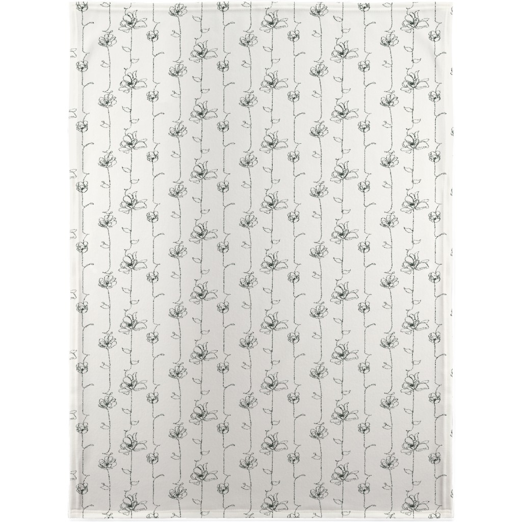One Line Floral - Light Blanket, Plush Fleece, 30x40, White