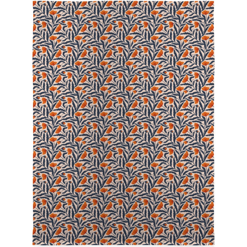 Poppy Flower - Blue and Orange Blanket, Plush Fleece, 30x40, Blue, True Blue