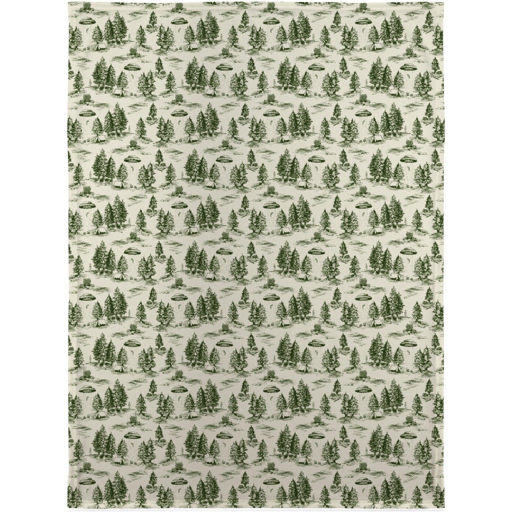 Alien Abduction Toile De Jouy - Forest Green & Cream Blanket, Plush Fleece, 30x40, Green, Classic Green