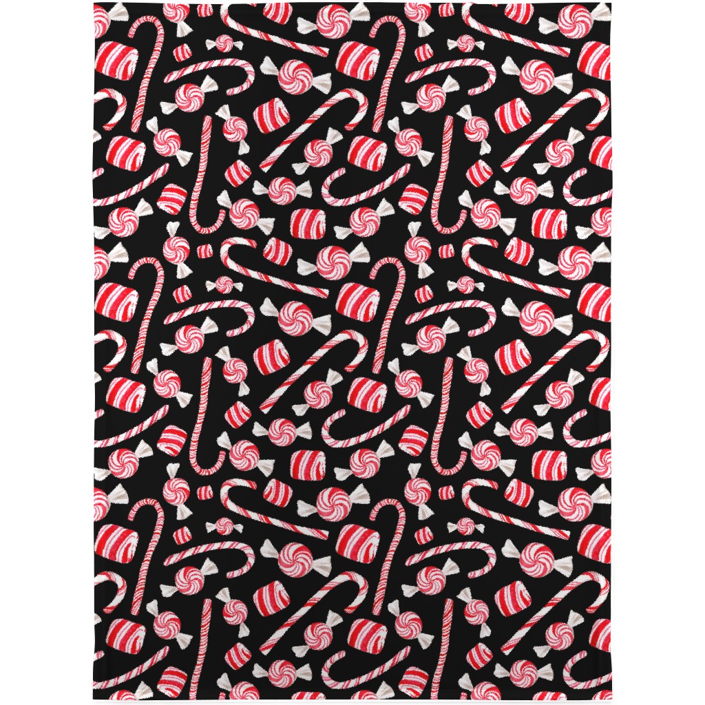 Christmas Candy Canes - Black Blanket, Plush Fleece, 30x40, Red