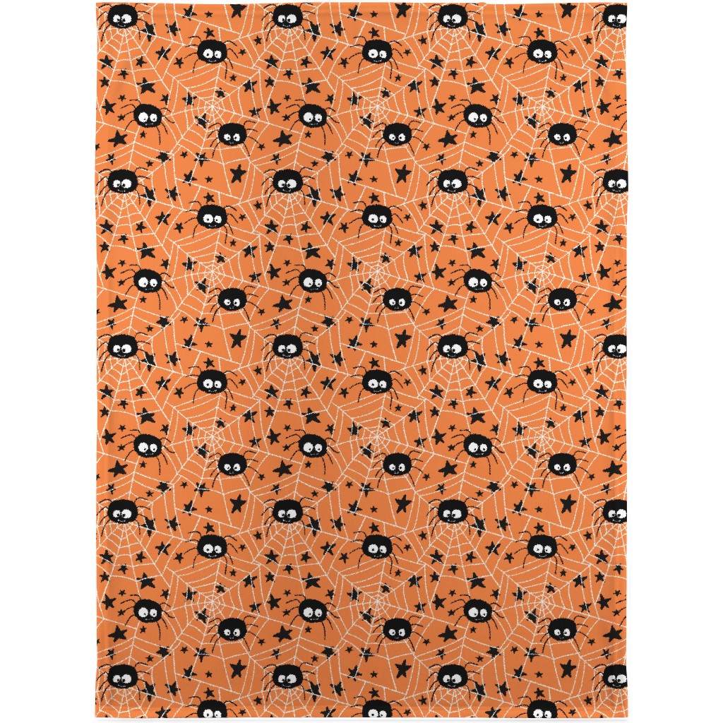 Cute Hand-Drawn Spider Halloween - Orange Blanket, Plush Fleece, 30x40, Orange, Orange