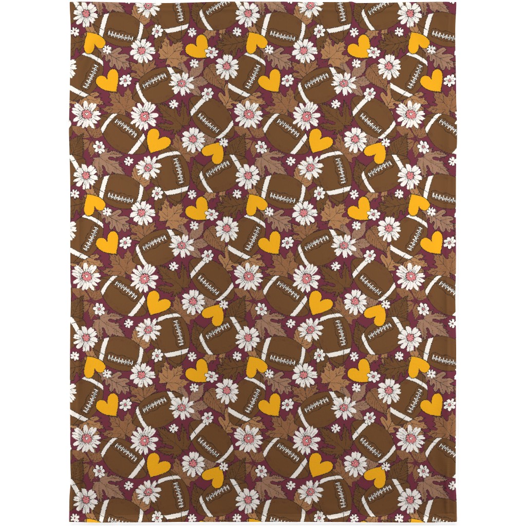 Football Fall and Florals Blanket, Plush Fleece, 30x40, Brown