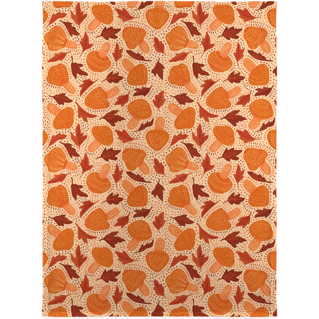 Autumn Mushrooms and Fallen Leaves Blanket, Plush Fleece, 30x40, Orange, Orange