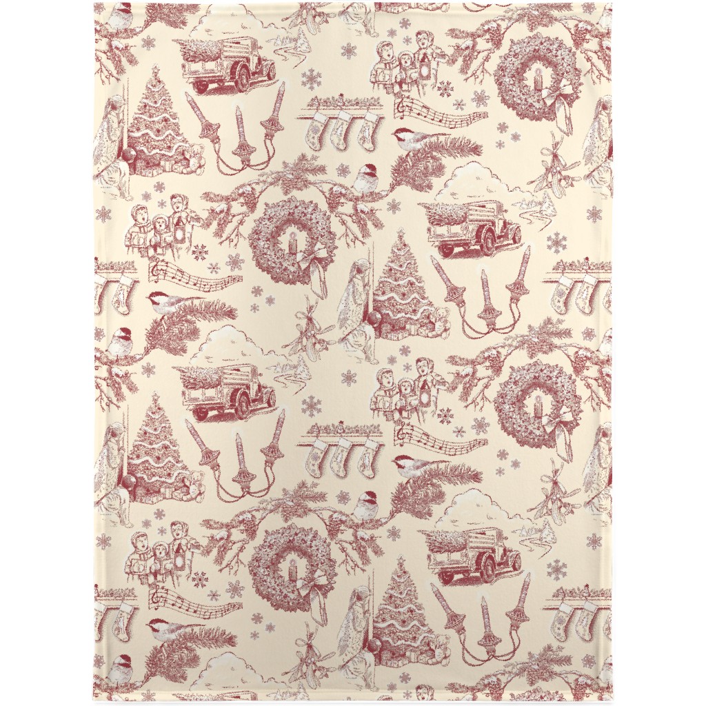 Holiday Traditions Toile - Red on Cream Blanket, Plush Fleece, 30x40, Red, Red