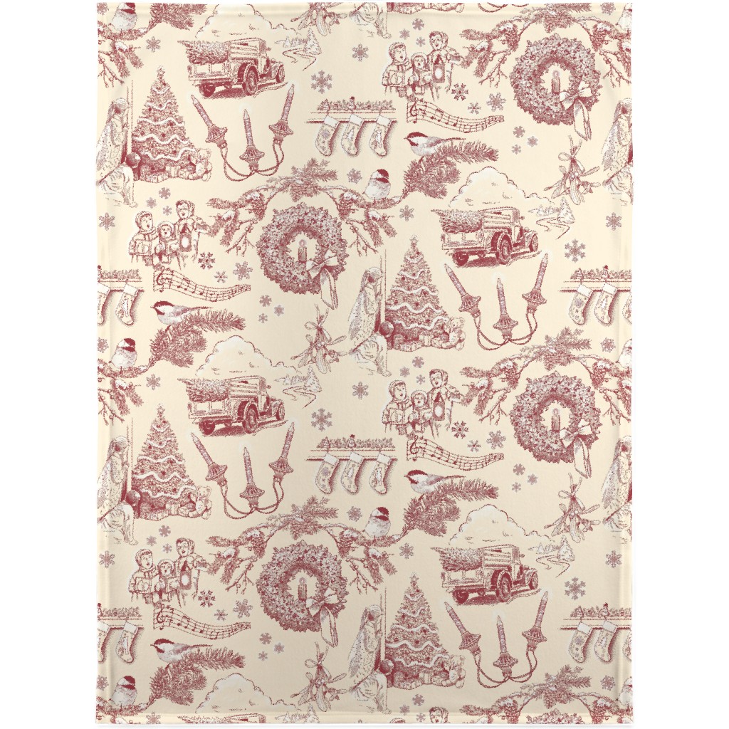 Holiday Traditions Toile - Red on Cream Blanket, Plush Fleece, 30x40, Red