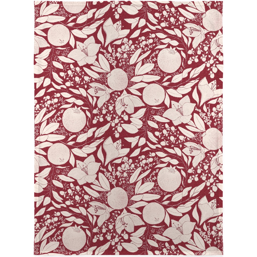 Winter Florals - Burgundy Blanket, Plush Fleece, 30x40, Red