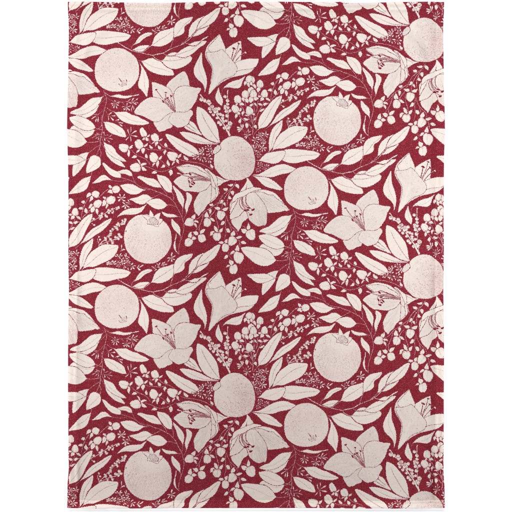 Winter Florals - Burgundy Blanket, Plush Fleece, 30x40, Red, Red