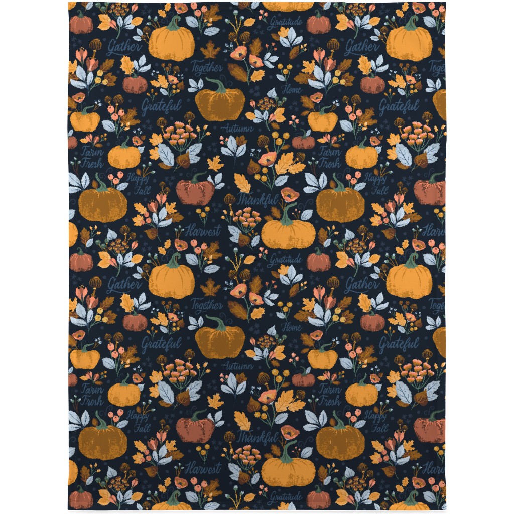 Elegant Fall Floral Harvest - Navy Blanket, Plush Fleece, 30x40, Orange