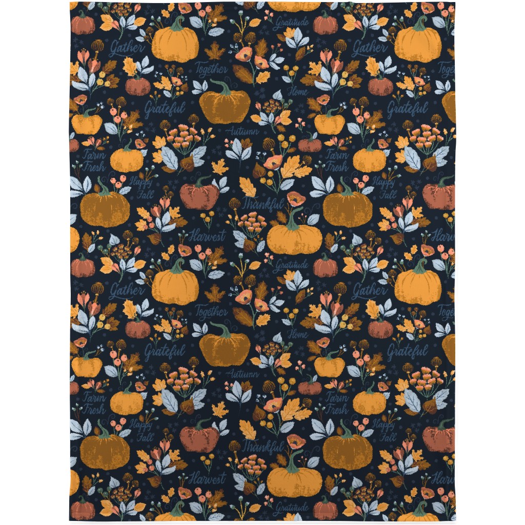 Elegant Fall Floral Harvest - Navy Blanket, Plush Fleece, 30x40, Orange, Orange