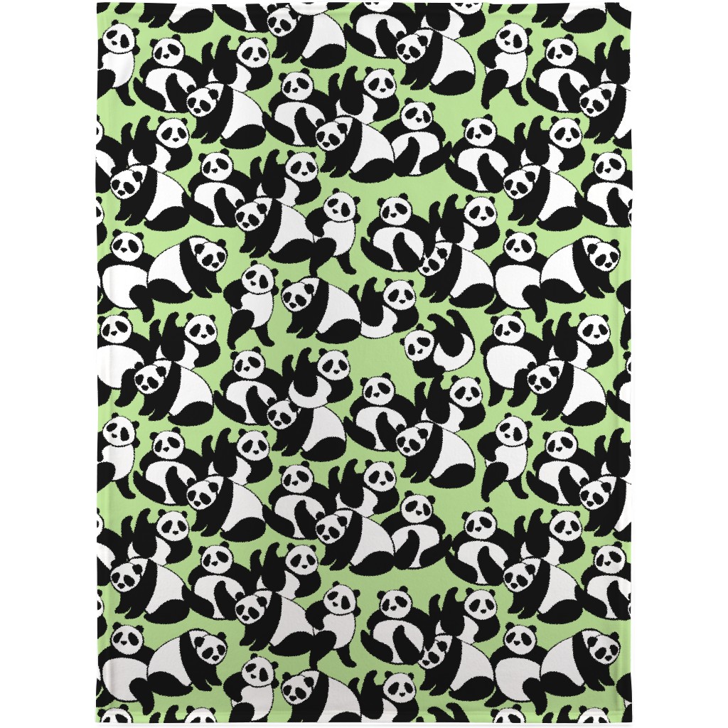 Retro Panda Playground Blanket, Plush Fleece, 30x40, Green, Pea Sprout