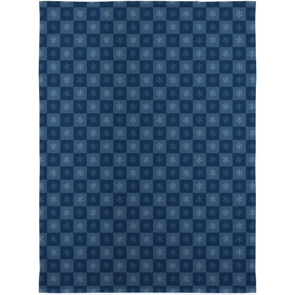 Scandi Cozy Winter Checkered Blue Snowflake Blanket, Plush Fleece, 30x40, Blue