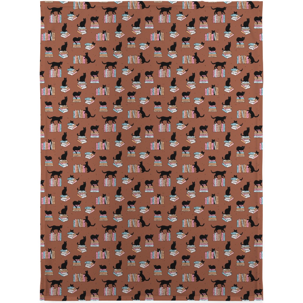 Cats and Books Blanket, Plush Fleece, 30x40, Brown