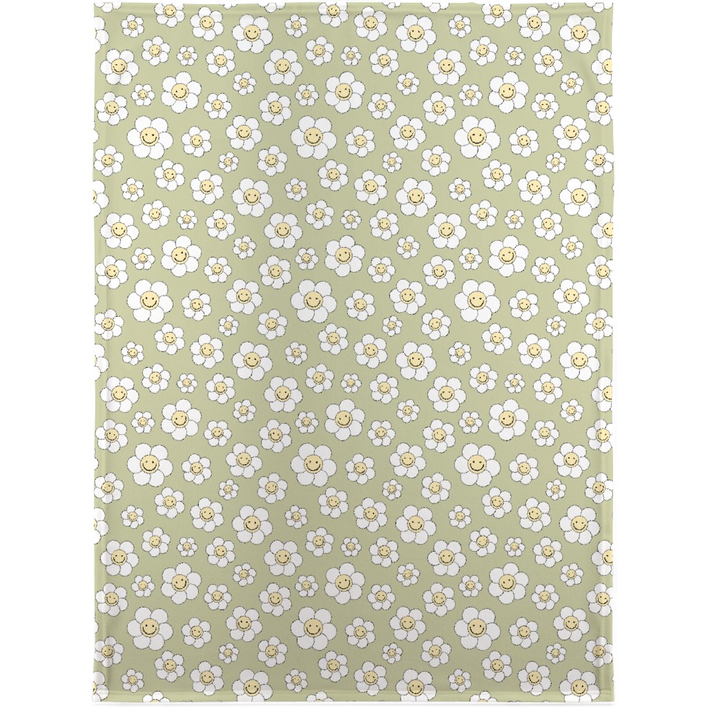 Sweet Smiling Daisies Blanket, Plush Fleece, 30x40, Green, Pear