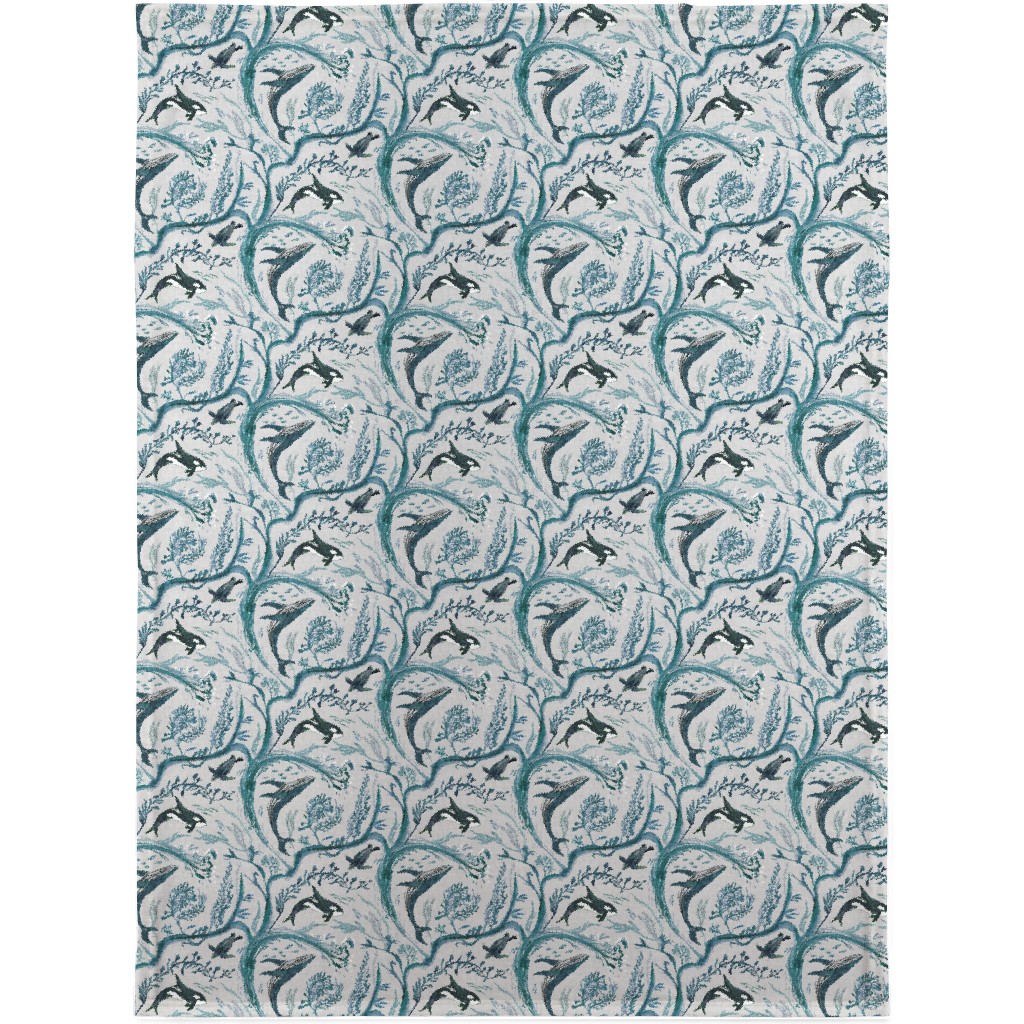 Whale Forest Blanket, Plush Fleece, 30x40, Blue