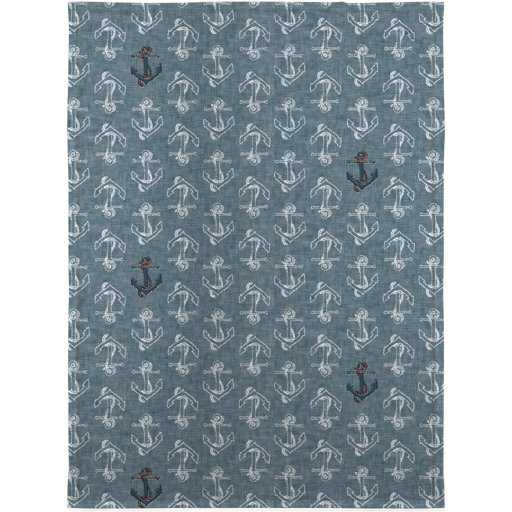 Anchors Away - Textured Blue Blanket, Plush Fleece, 30x40, Blue, True Blue