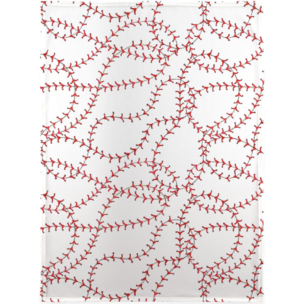 Baseball Seams Blanket, Plush Fleece, 30x40, White, White
