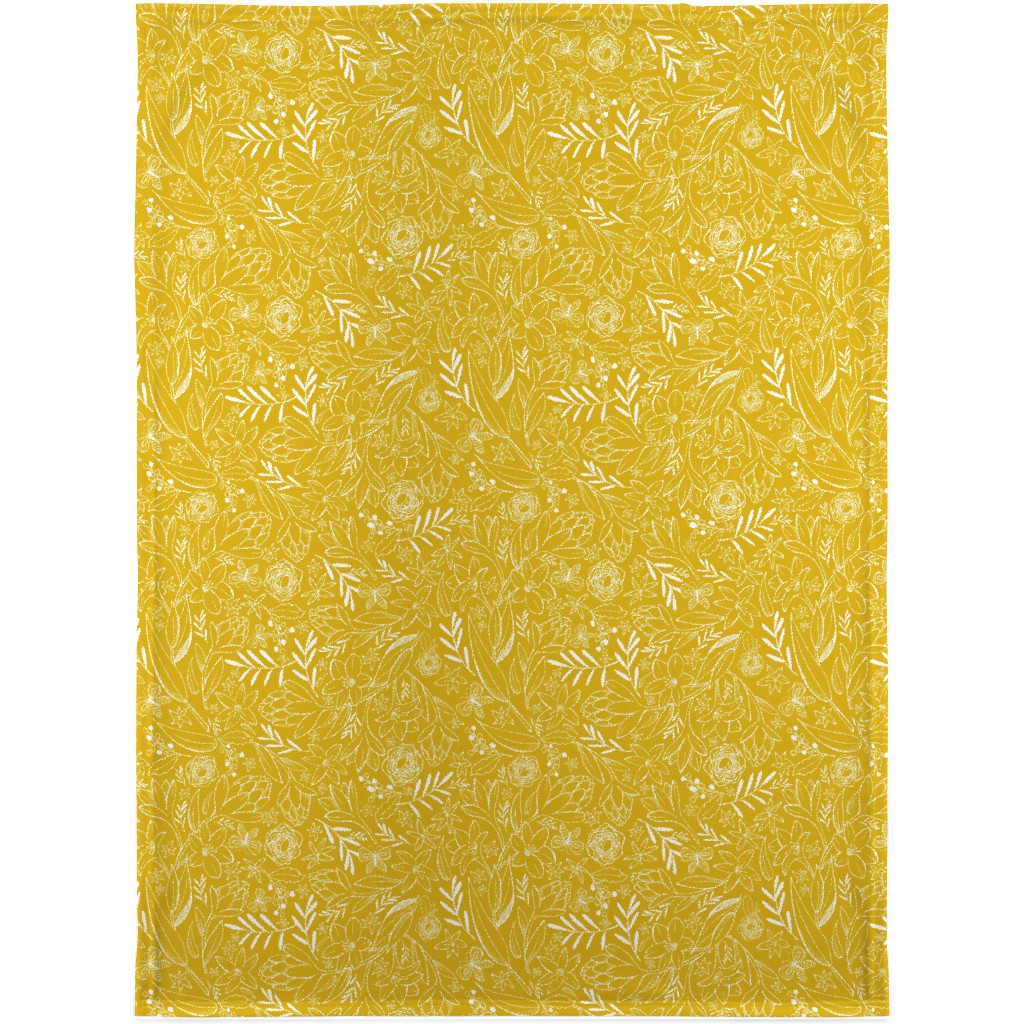 Botanical Floral Sketchbook - Yellow Blanket, Plush Fleece, 30x40, Yellow