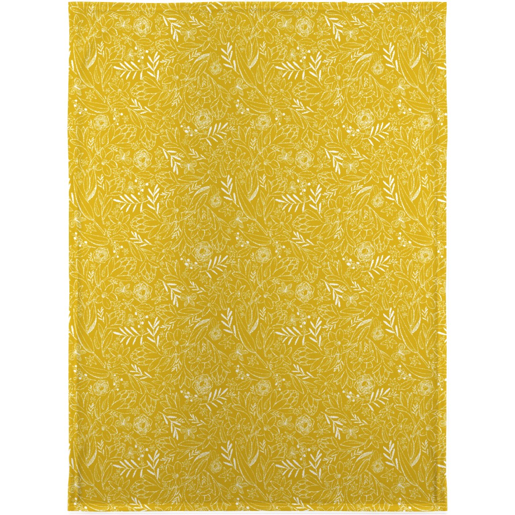Botanical Floral Sketchbook - Yellow Blanket, Plush Fleece, 30x40, Yellow, Classic Yellow