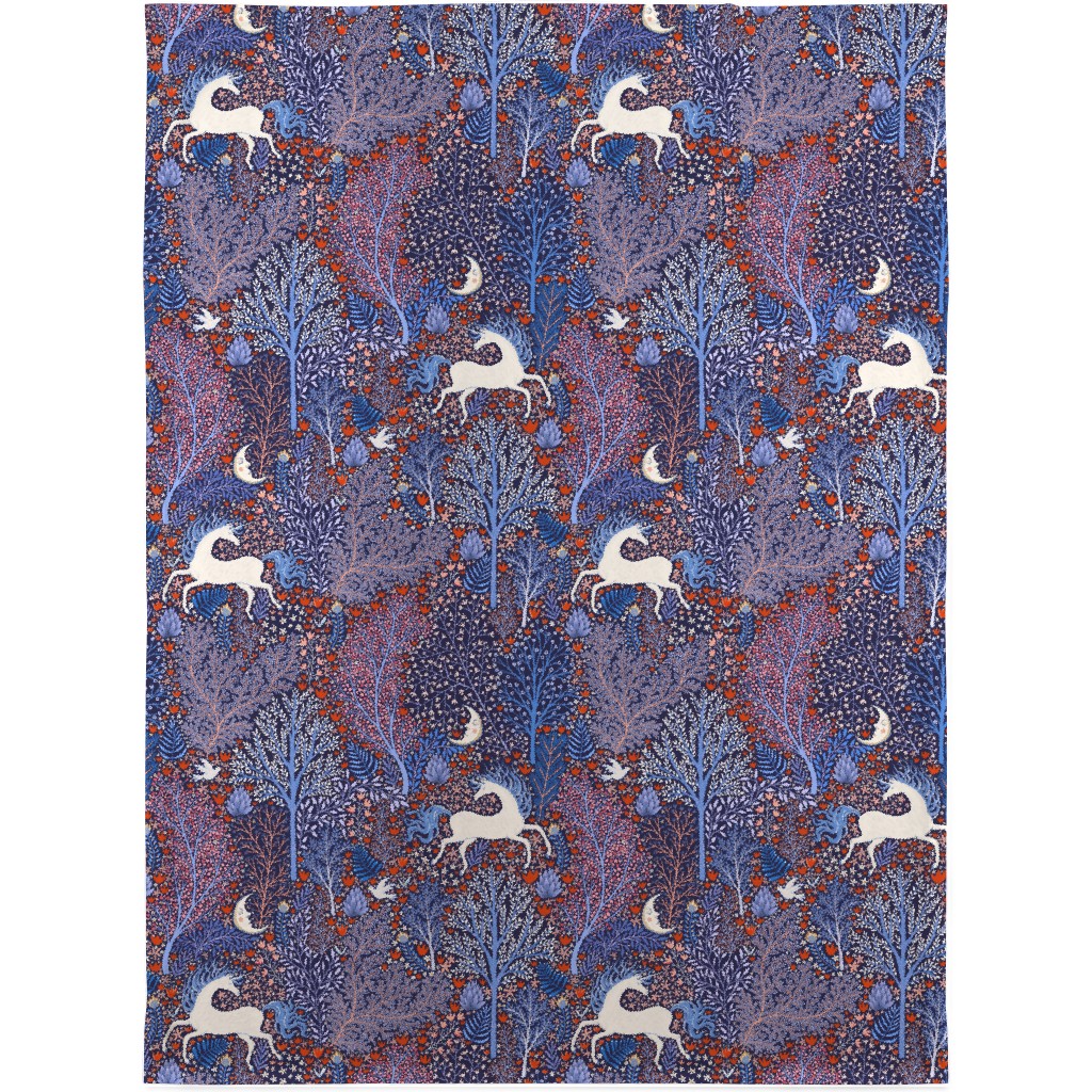 Unicorn in Nocturnal Forest - Purple Blanket, Plush Fleece, 30x40, Purple