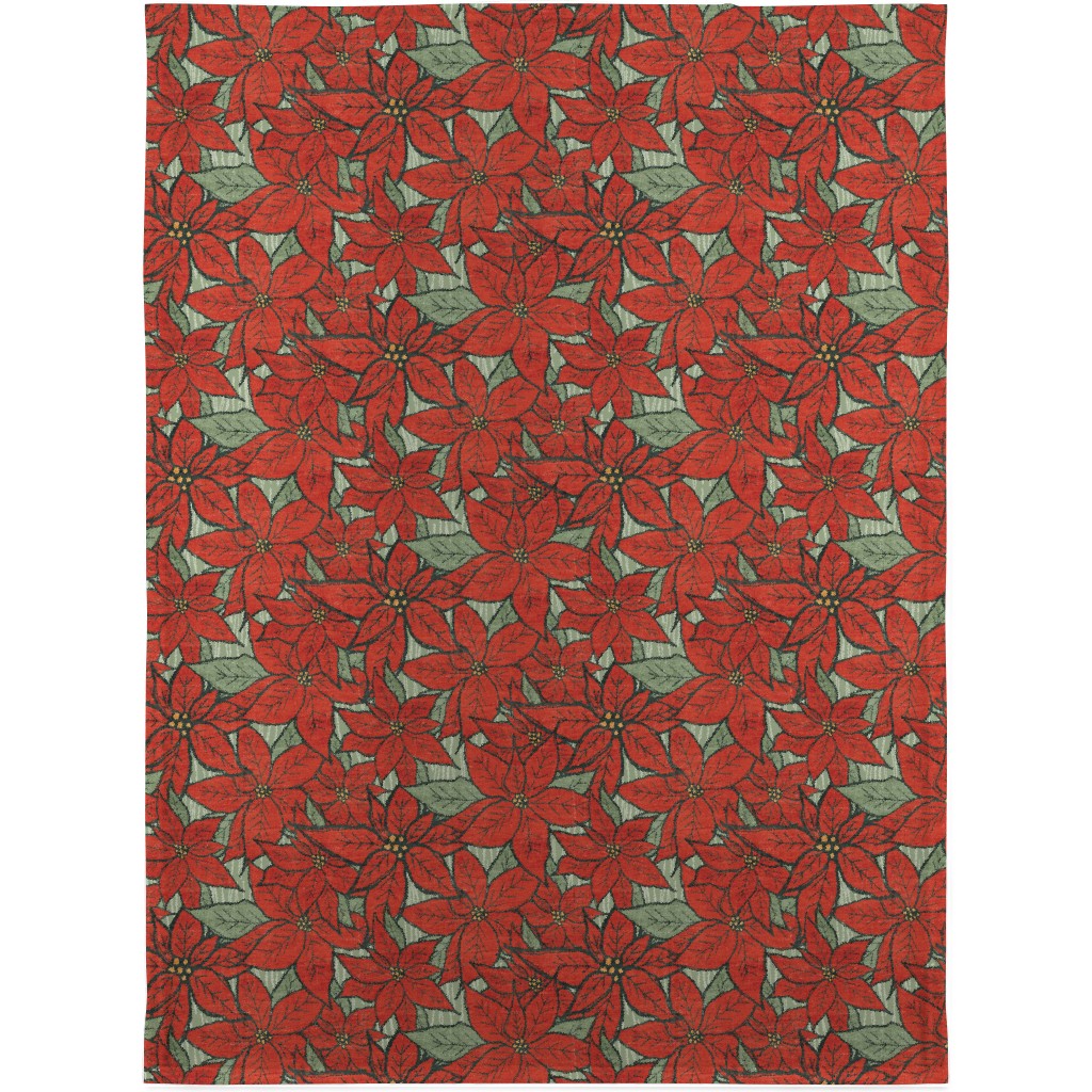 Wild Poinsettias Blanket, Plush Fleece, 30x40, Red, Red