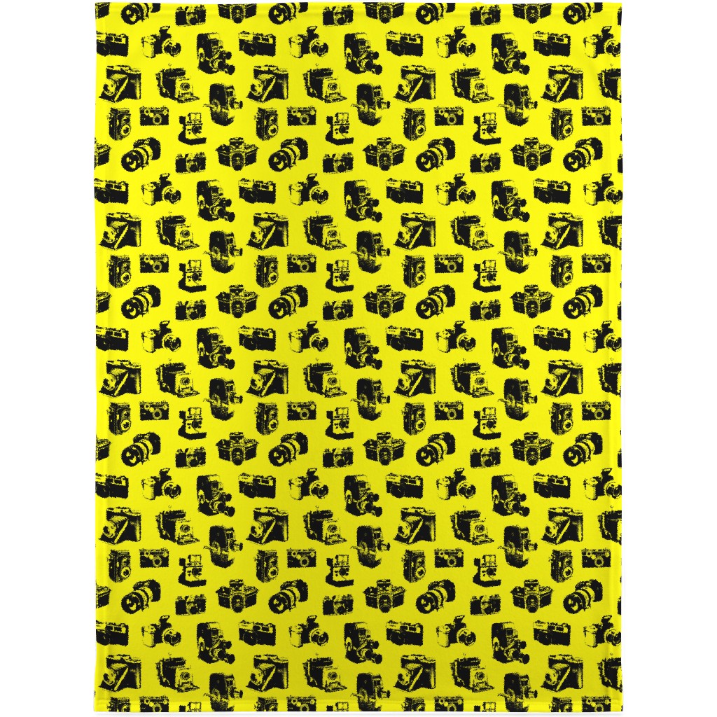 Retro Cameras Blanket, Plush Fleece, 30x40, Yellow, Sunshine