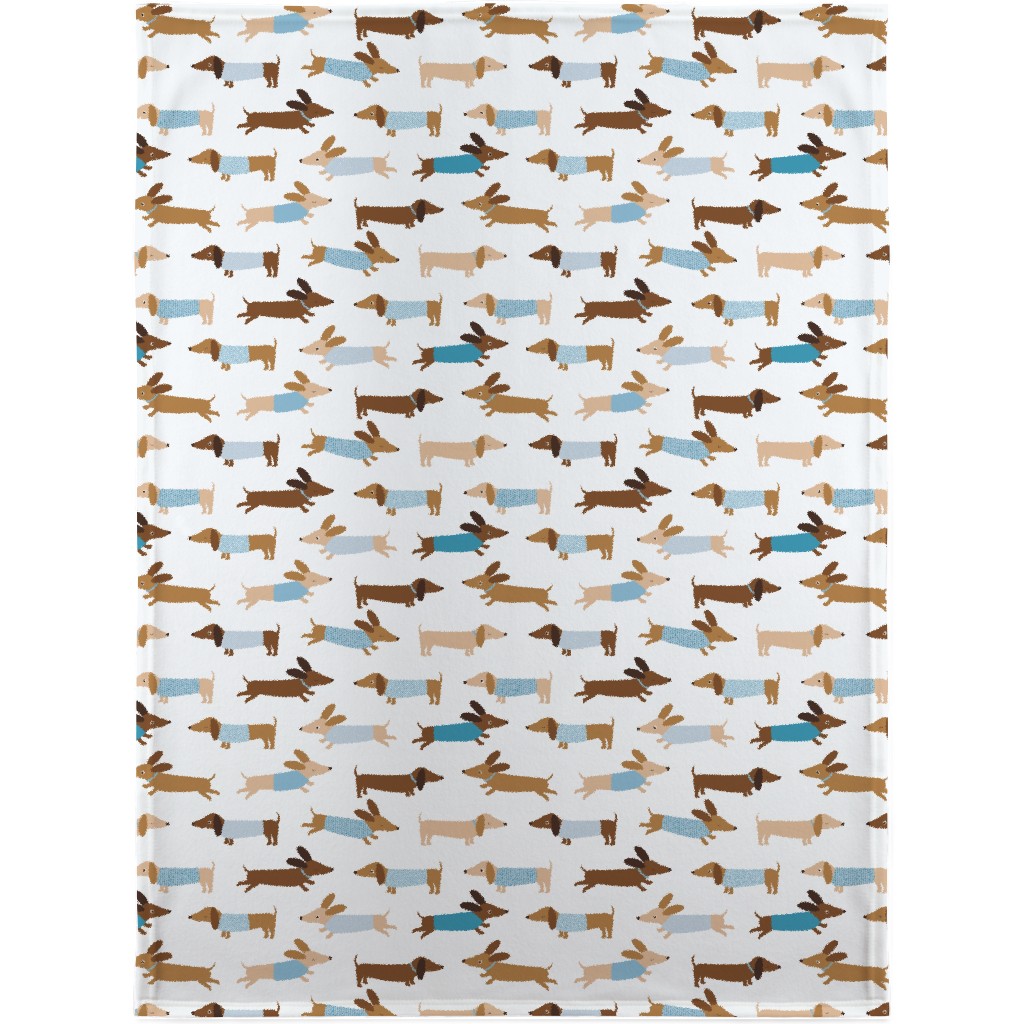 Daschunds Blanket, Plush Fleece, 30x40, Multicolor, Cool Blue